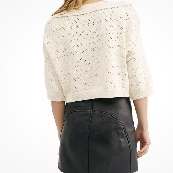 Free People Sand Castle Pointelle Cropped Knit Sweater. XS - Picture 3 of 3